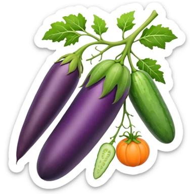 eggplant, cucumber, big carrot, on a branch sticker
