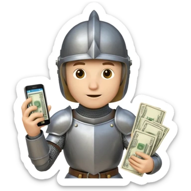 Knight with helmet holding phone and money neutral skin colour sticker