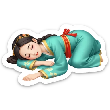 Beautiful girl in Hanfu lying on the ground sleeping sticker