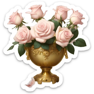 Pale Pink roses in gold and ivory roccoco vase sticker