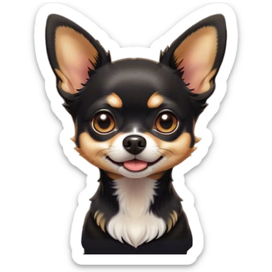 Cinematic Comical Black Tri Short Haired Chihuahua Portrait Emoji, Head tilted dramatically with an exaggeratedly shocked or offended expression, short black tri-color fur with striking white and tan markings, wide, expressive dark eyes filled with exaggerated disbelief, Simplified yet hilariously expressive features, highly detailed, glowing with a slightly sassy glow, high shine, dramatic yet playful, stylized with an air of attitude, bright and endearing, soft glowing outline, capturing the essence of a sassy and over-the-top pup, so meme-worthy it feels like it could side-eye its way into internet fame instantly! sticker