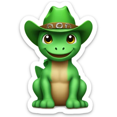 Green baby dinasour wearing a cowboy hat sticker