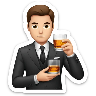 businessman in suit holding a glass of whiskey, looking tired sticker