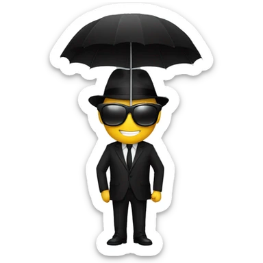 Mysterious guy with black sun glasses  and black suite with n black umbrella  sticker