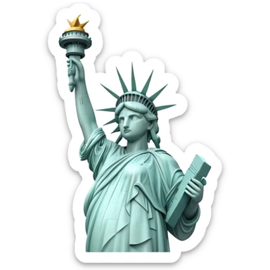 Cinematic Realistic Statue of Liberty Landmark Emoji, depicted with the iconic, majestic statue set against a clear sky rendered with detailed textures and dramatic, symbolic lighting. sticker