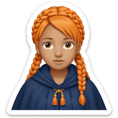 orange braids hair girl, tan skin, wear navy cloak sticker