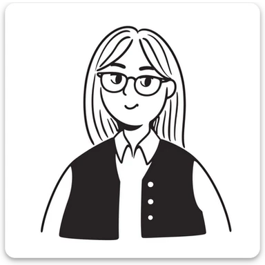 Hand-drawn plus size blonde person wearing glasses and a button-up vest sticker