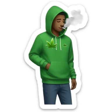 Guy smoking weed using lacoste hoodie sticker