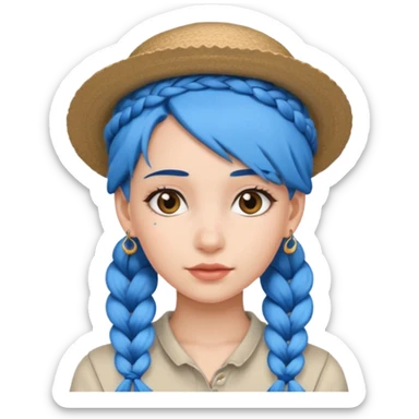 hat wearing earrings braided girl blue hair sticker