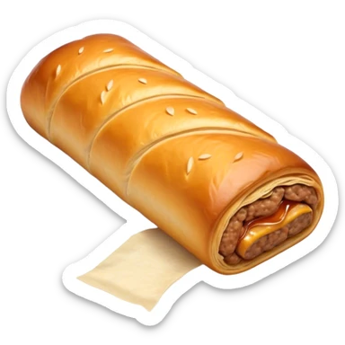 cinematic-realistic-sausage-roll-dish-emoji,-depicted-with-a-crisp,-golden-pastry-wrapped-around-flavorful-sausage,-rendered-with-detailed-textures-wrapped ina. plastic wrapper unrapped - and-appetizing-lighting sticker