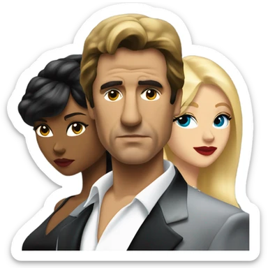 Tony Montana serious with 2 beautiful blondes with their arms around him sticker