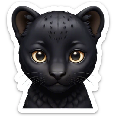 Cinematic Noble Baby black Panther Portrait Emoji, Poised with a touch of regal innocence, featuring a compact, sleek build with soft, dark fur and large, soulful eyes, Simplified yet sharp and sophisticated features, highly detailed, glowing with a gentle, mysterious glow, high shine, intelligent and endearing, stylized with an air of youthful authority, focused and attentive, soft glowing outline, capturing the essence of a tiny jungle guardian that appears ready to pounce out of the screen with effortless charm! sticker