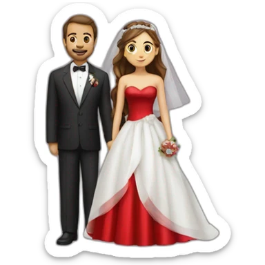 girl wearing wedding red dress with her pharmacist husband sticker