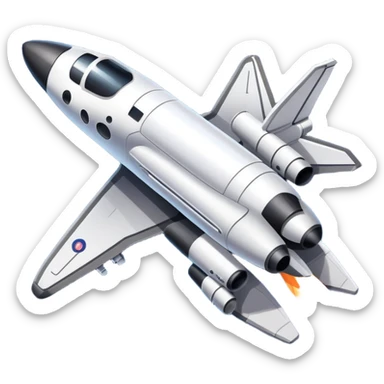 An icon featuring a space shuttle and an airplane against a starry sky, symbolizing aerospace technology. The design includes rocket boosters and satellite orbits, representing the exploration of space and advanced aviation. Transparent background sticker