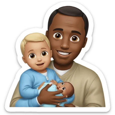 Sean “Diddy” Combs with baby oil and a very small infant and he’s pouring the baby oil on the baby and they have a scared face they’re really scared while diddy is happy sticker