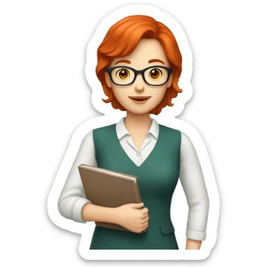 Red-head teacher with glasses and notebook sticker