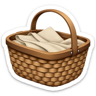 A wooden raffia Brown basket with fresh washed linen sticker