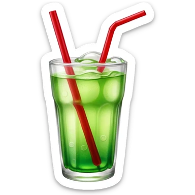 Create an emoji with a clear rounded glass, bright transparent green soda with fine bubbles, a smooth vanilla scoop, a glossy red cherry, and a red straw, using vibrant colors, soft shading, and clear glass highlights.
 sticker