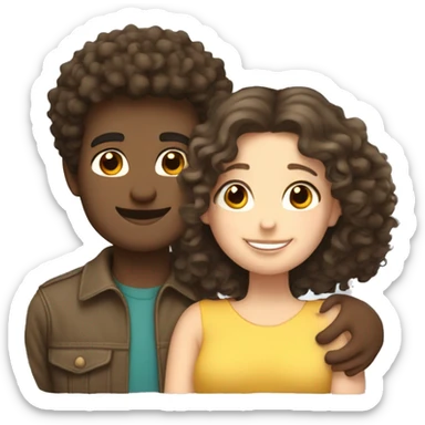 white curly head boyfriend and girlfriend hugging  with brunette hair  sticker