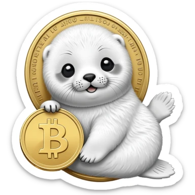 Crypto engraved Baby cute harp seal  goes up sticker