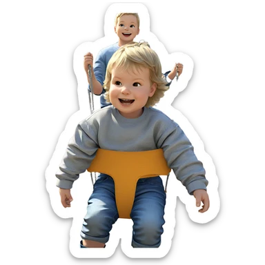 smiling boys on a swing sticker