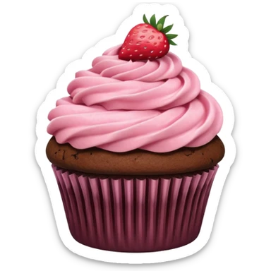 Chocolate cupcake with pink strawberry frosting sticker