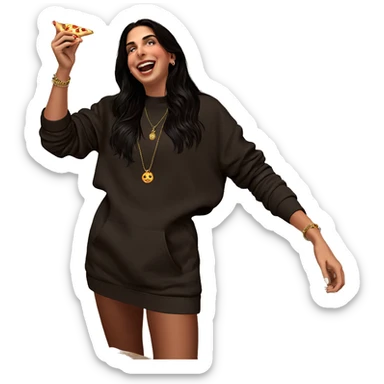 girl with pizza and jewelry sticker