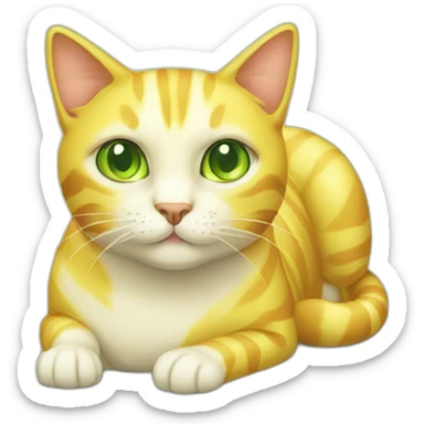 Yellow cat with cream stripes and green and yellow eyes  sticker