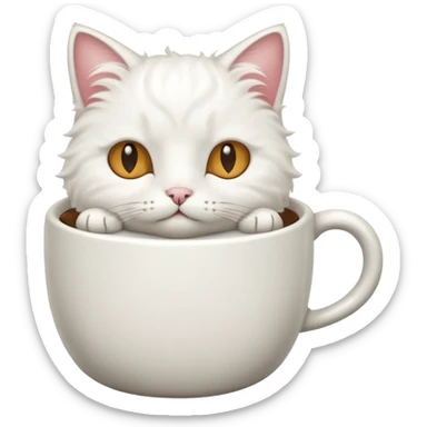 cute white cat relaxing in a coffe mug sticker
