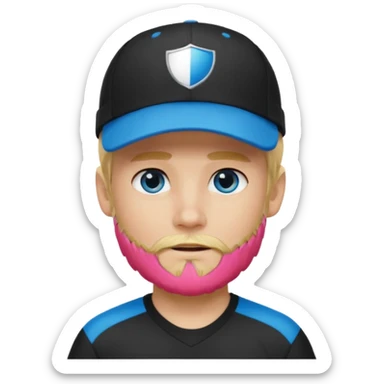 Ragazzo biondo con occhi azzurri e con barbetta bionda e cappello nero  sportivo con visiera sticker