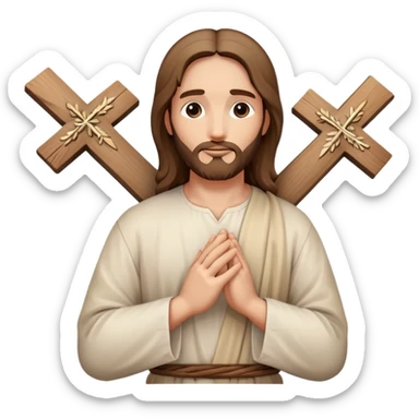 Jesus hands praying with cross symbol, spiritual sticker