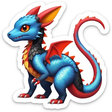 Cute Exotic Shiny Colorful Guilmon-Salandit-Umbreon-Charmeleon-Fakémon-hybrid-creature (full body)  sticker