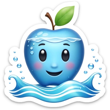 3D Apple style emoji of the sea, calm blue waves, sparkling water, isolated on white background, soft shadows, high detail, playful and cute. sticker