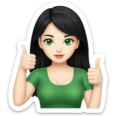Sexy lady with black hair and green eyes thumbs up black  sticker