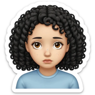 a girl with black curls sad and with acne in her face sticker