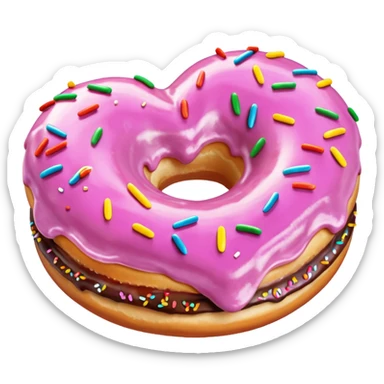 Realistic isolated heart shaped donut with mauve frosting. sticker