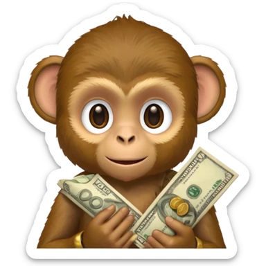 monkey holding money on sholdure sticker