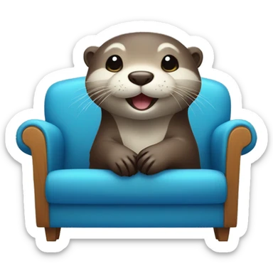 happy cute otter chilling on a blue couch sticker