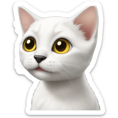 A cute white kitten emoji with a small black spot on the left side of its nose, black ears, and yellow eyes. sticker
