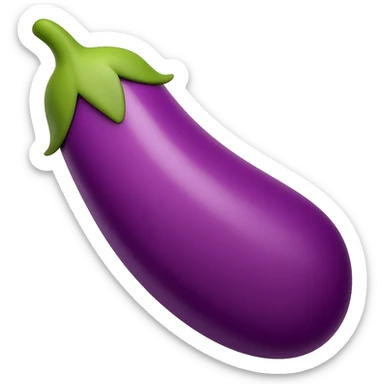 Create a purple eggplant in the style of emoji (apple style emojis). The eggplant should have a smooth, shiny surface with a purple color and a green stem, resembling the typical emoji style. sticker