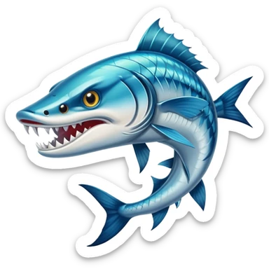 An angry barracuda swims swiftly through the water, its sharp teeth bared and ready for action sticker