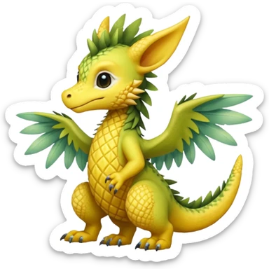 Mango-Pineapple-Kiwi-themed "Dutch Angel Dragon"-"Vernid"-"Trico"-furry-Fakémon-hybrid-creature (full body) sticker