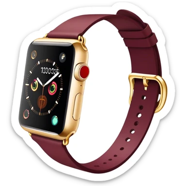 Burgundy Gold Apple Watch with a band on an angle sticker