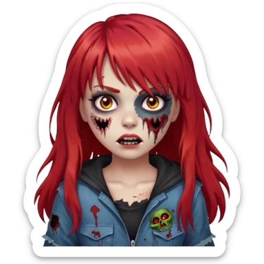 Uma menina de franja cheia, cabelos vermelho grande zumbi sticker