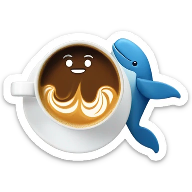 blue paper coffee cup with whale and beautiful latte art sticker