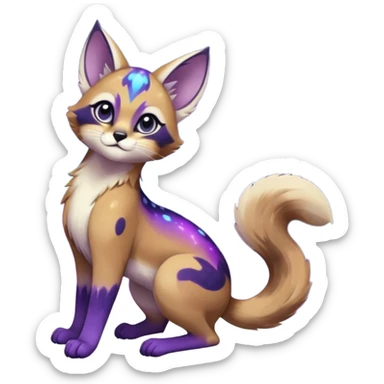 Colorful black-violet-indigo-purple-gradients nebulae nebula starry galactical shiny white-stars-spotted glorious iridescent divine exotic cute cool beautiful realistic Meloetta-caracal-civet-sergal-oncilla-animal-Fakémon-hybrid-fursona (full body) sticker