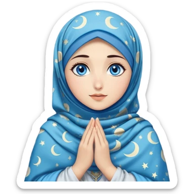 Turkish beautiful finish Konya girl blue eyes with moon patterned hijab dress and watching the moonlight sky on the ground  sticker