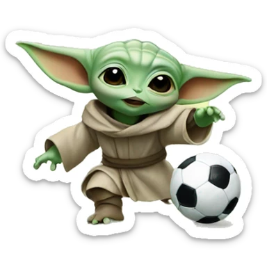 Baby yoda playing soccer sticker