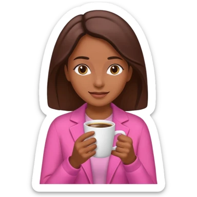 Mulher morena tomando café  com roupa rosa esfriando o café  sticker