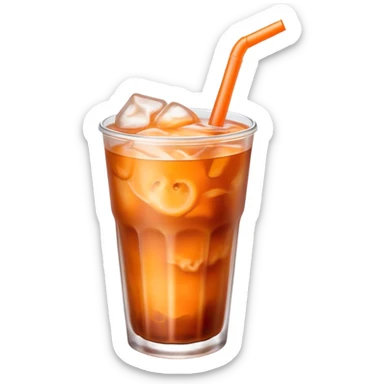 Cinematic Realistic Thai Ice Tea Drink Emoji, depicted as a chilled glass of sweet, creamy iced tea rendered with vivid textures and refreshing, dynamic lighting. sticker